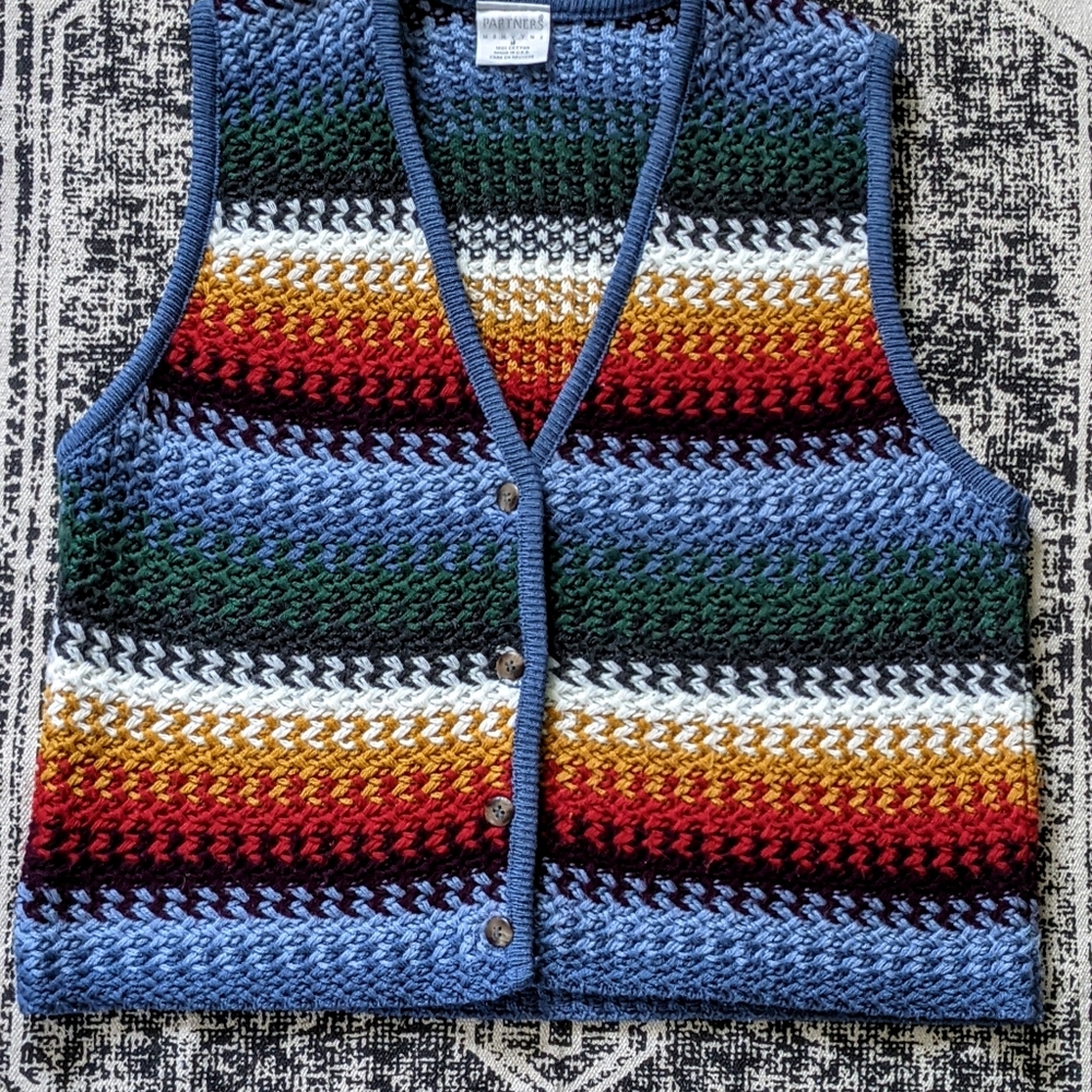 SOLD Crochet Knit Sweater Vest Earthy - Picture 3 of 16